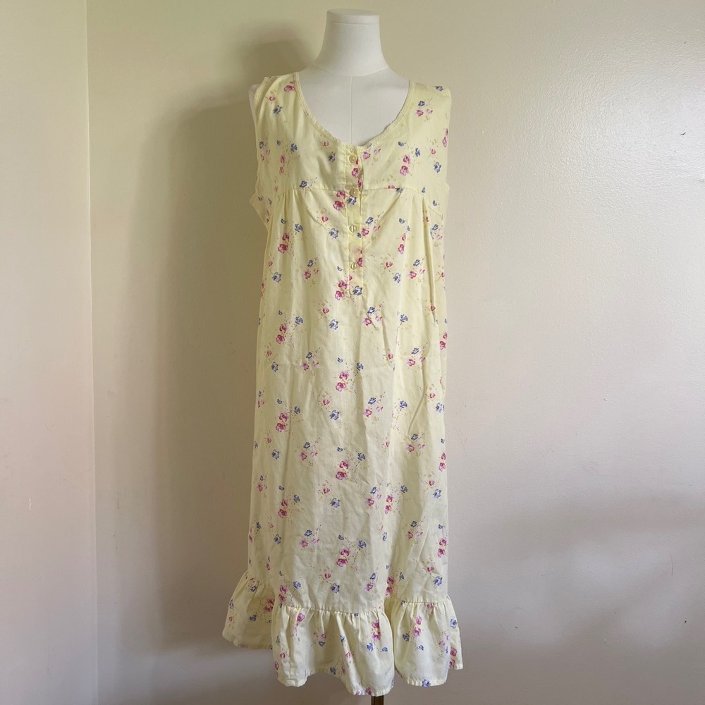 Just Love Yellow Floral Sleeveless Nightgown XXL Sleep Dress Ruffle Hem 8411